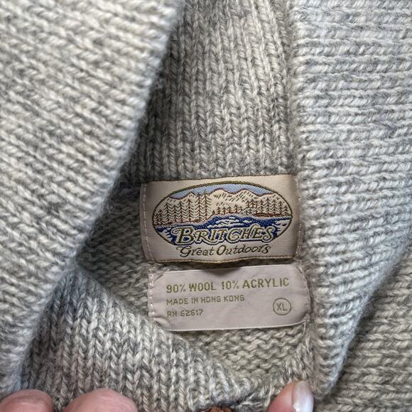 Britches Great Outdoors Mens Size XL Wool Shawl Neck Vintage Sweater Gray Stripe - Picture 2 of 10